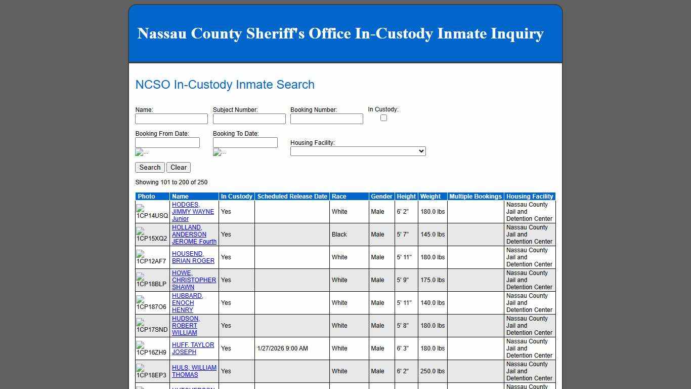 NCSO In-Custody Inmate Search